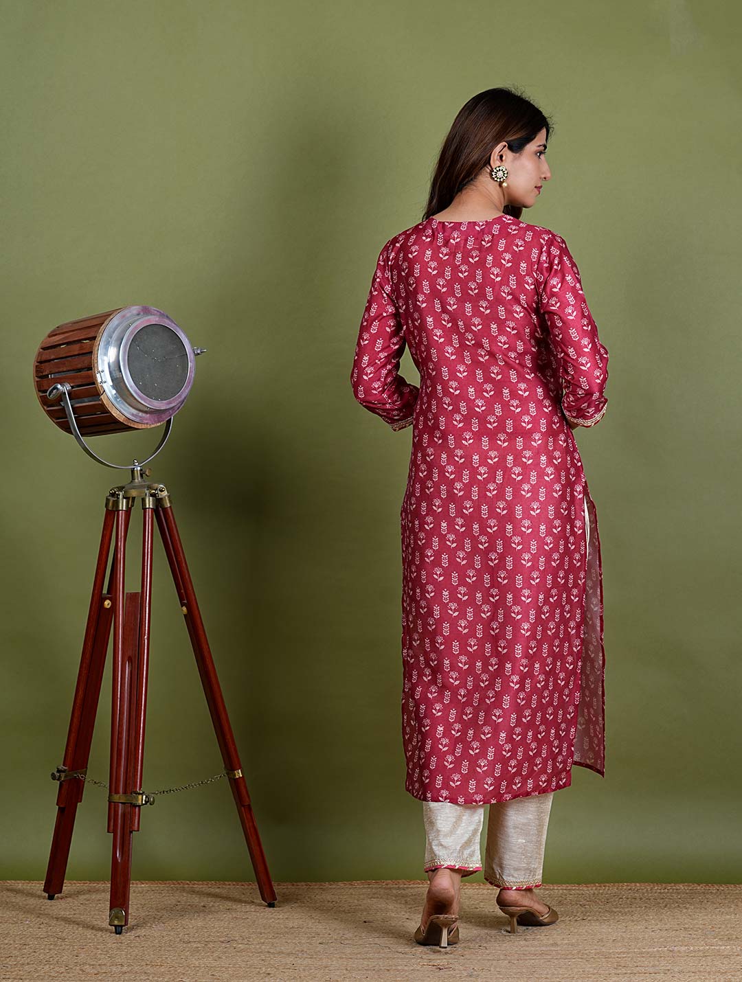 Ranjeeta – Flower Cotton Chanderi 3 Piece Suit set in Maroon, Red Color, Tarangini Collection – Ethnic Wear