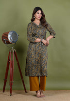 Rishika – Ajrak Modal Silk 2 Piece Kurta Set in Mehendi Green Color, Tarangini Collection – Ethnic Wear