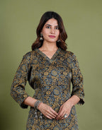 Rishika – Ajrak Modal Silk 2 Piece Kurta Set in Mehendi Green Color, Tarangini Collection – Ethnic Wear