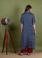 Indhira – Ajrak Ajrak Modal Silk 2 Piece Kurta Set in Dark Blue Color, Tarangini Collection – Ethnic Wear
