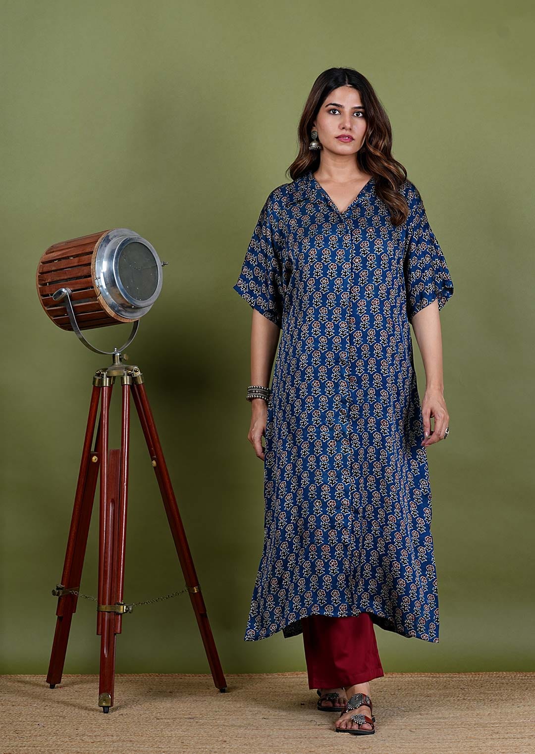 Indhira – Ajrak Ajrak Modal Silk 2 Piece Kurta Set in Dark Blue Color, Tarangini Collection – Ethnic Wear