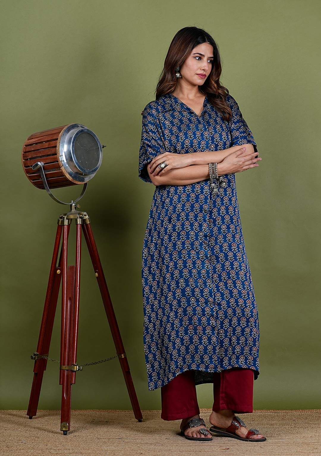 Indhira – Ajrak Ajrak Modal Silk 2 Piece Kurta Set in Dark Blue Color, Tarangini Collection – Ethnic Wear