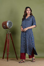Indhira – Ajrak Ajrak Modal Silk 2 Piece Kurta Set in Dark Blue Color, Tarangini Collection – Ethnic Wear