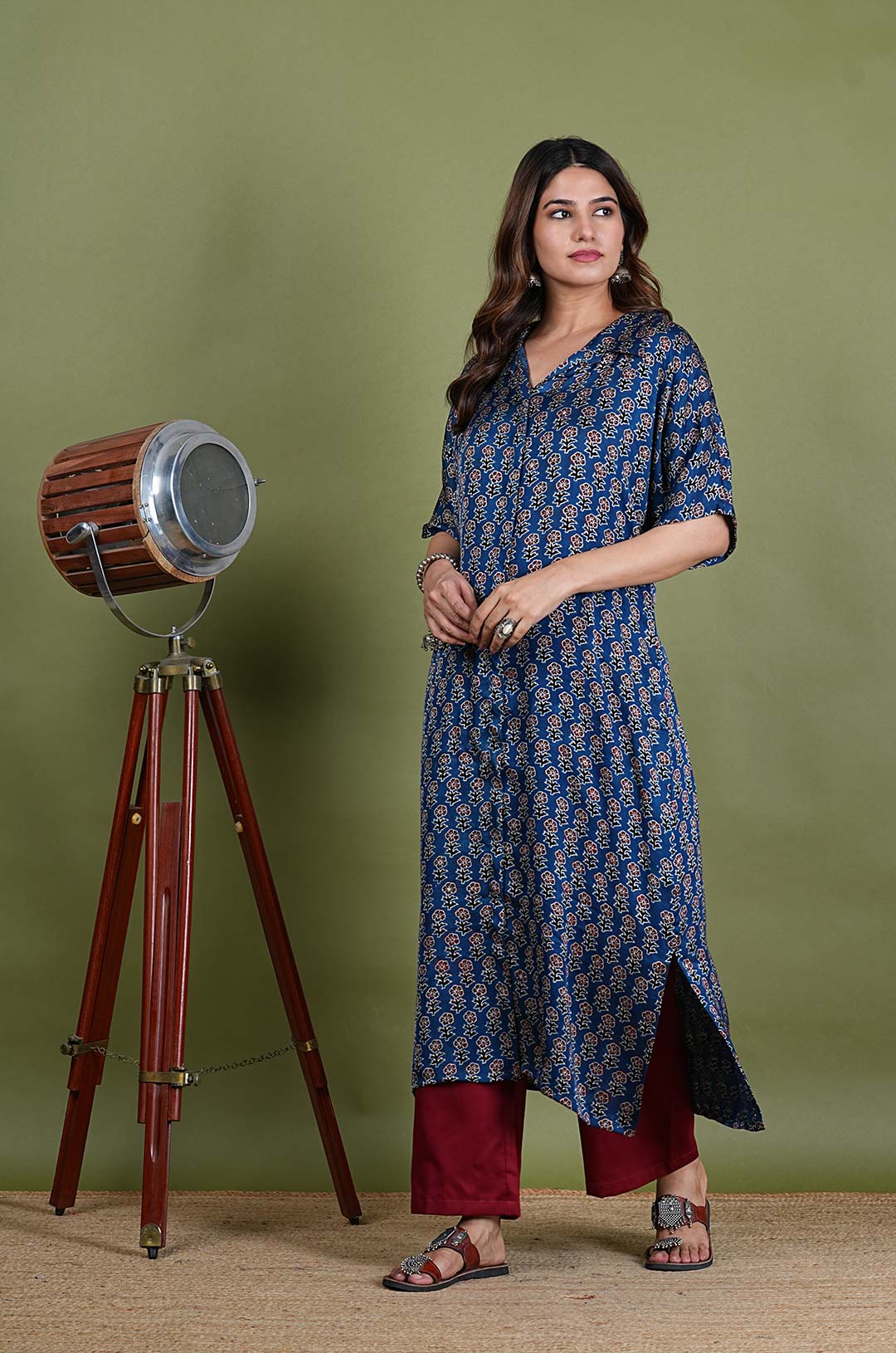Indhira – Ajrak Ajrak Modal Silk 2 Piece Kurta Set in Dark Blue Color, Tarangini Collection – Ethnic Wear