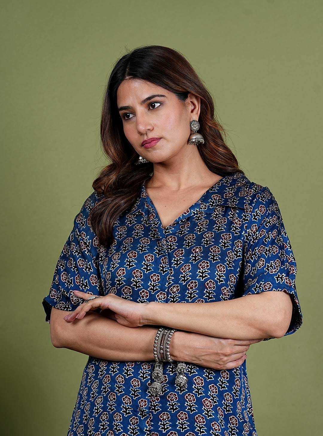 Indhira – Ajrak Ajrak Modal Silk 2 Piece Kurta Set in Dark Blue Color, Tarangini Collection – Ethnic Wear