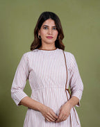 Aadarshini – Stripes South Cotton 2 Piece Kurta Set in Beige Color, Amba Collection – Indo Western Wear