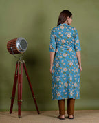 Anuradha – Floral Screen Print Mul Cotton 2 Piece Kurta Set in Teal Green Color, Amba Collection – Ethnic Wear