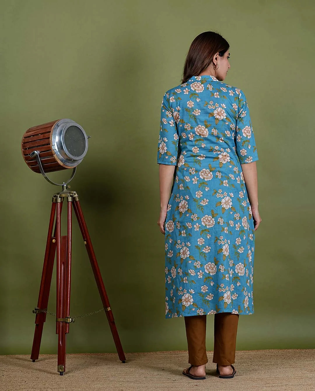 Anuradha – Floral Screen Print Mul Cotton 2 Piece Kurta Set in Teal Green Color, Amba Collection – Ethnic Wear