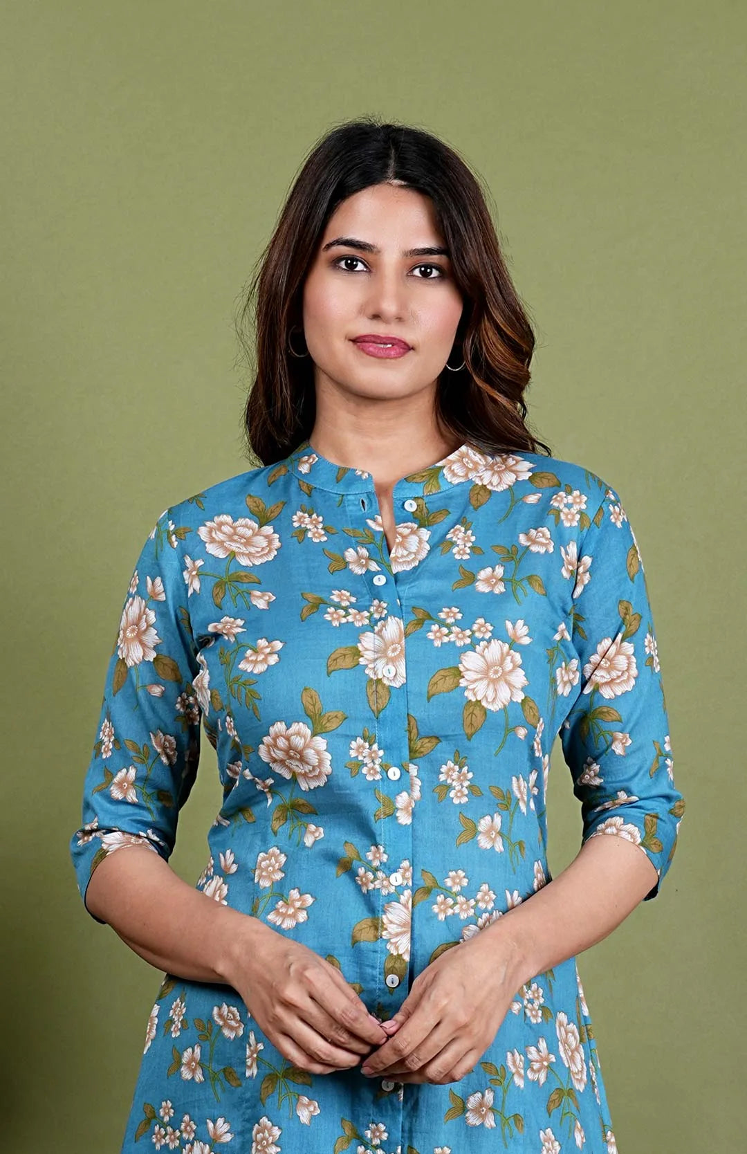 Anuradha – Floral Screen Print Mul Cotton 2 Piece Kurta Set in Teal Green Color, Amba Collection – Ethnic Wear