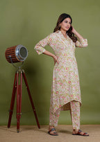 Anjushree – Floral Print Katha Cotton 2 Piece Kurta Set in Green Color, Amba Collection – Ethnic Wear