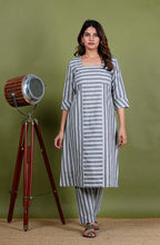 Aishwariya – Stripes South Cotton 2 Piece Kurta Set in Grey Color, Amba Collection – Ethnic Wear