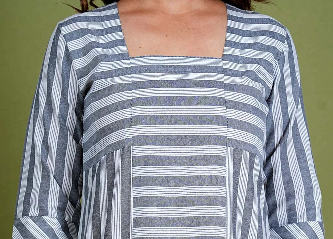 Aishwariya – Stripes South Cotton 2 Piece Kurta Set in Grey Color, Amba Collection – Ethnic Wear