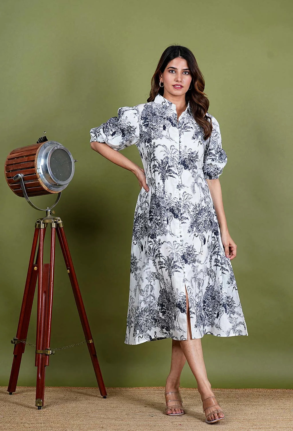Aadriti – Jungle Screen Print Premium Cotton 1 Piece Dress in White, Black Color, Amba Collection – Indo Western Wear