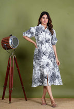 Aadriti – Jungle Screen Print Premium Cotton 1 Piece Dress in White, Black Color, Amba Collection – Indo Western Wear