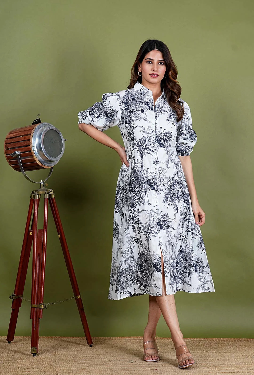 Aadriti – Jungle Screen Print Premium Cotton 1 Piece Dress in White, Black Color, Amba Collection – Indo Western Wear