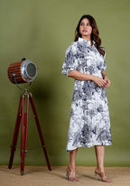 Aadriti – Jungle Screen Print Premium Cotton 1 Piece Dress in White, Black Color, Amba Collection – Indo Western Wear