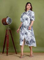 Aadriti – Jungle Screen Print Premium Cotton 1 Piece Dress in White, Black Color, Amba Collection – Indo Western Wear