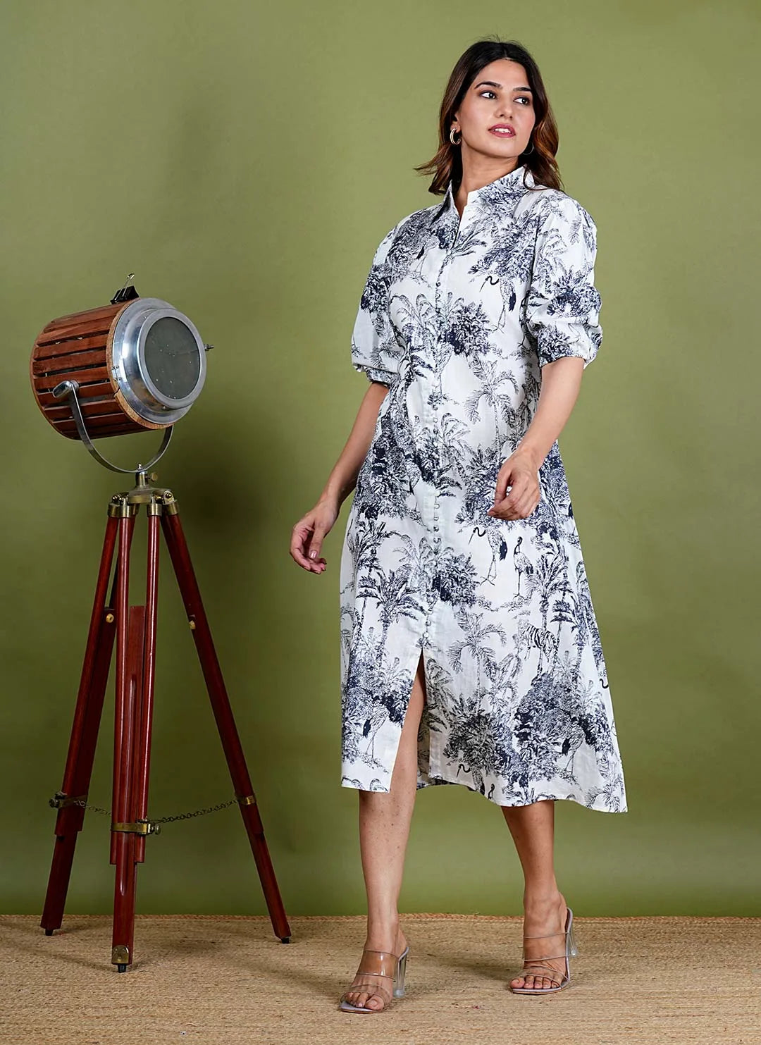 Aadriti – Jungle Screen Print Premium Cotton 1 Piece Dress in White, Black Color, Amba Collection – Indo Western Wear