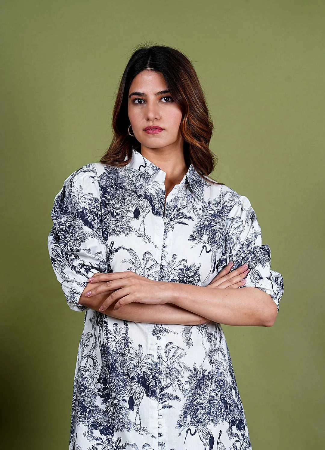 Aadriti – Jungle Screen Print Premium Cotton 1 Piece Dress in White, Black Color, Amba Collection – Indo Western Wear