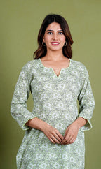 Aadvika – Floral Print Premium Cotton 2 Piece Kurta Set in Green Color, Amba Collection – Ethnic Wear