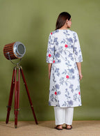 Anika – Floral Print Mul Cotton 2 Piece Kurta Set in White Color, Amba Collection – Ethnic Wear