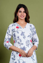 Anika – Floral Print Mul Cotton 2 Piece Kurta Set in White Color, Amba Collection – Ethnic Wear