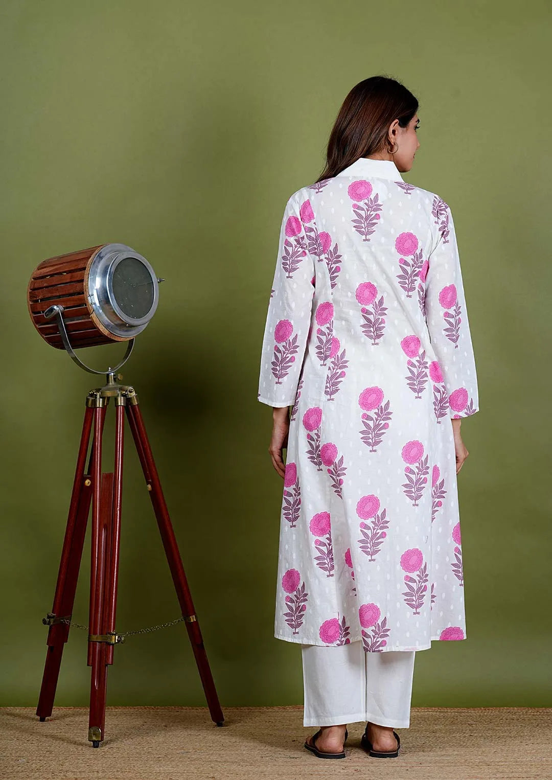 Adhita  - Floral Print Premium Cotton 2 Piece Kurta Set  in White Color, Amba Collection - Ethnic  Wear