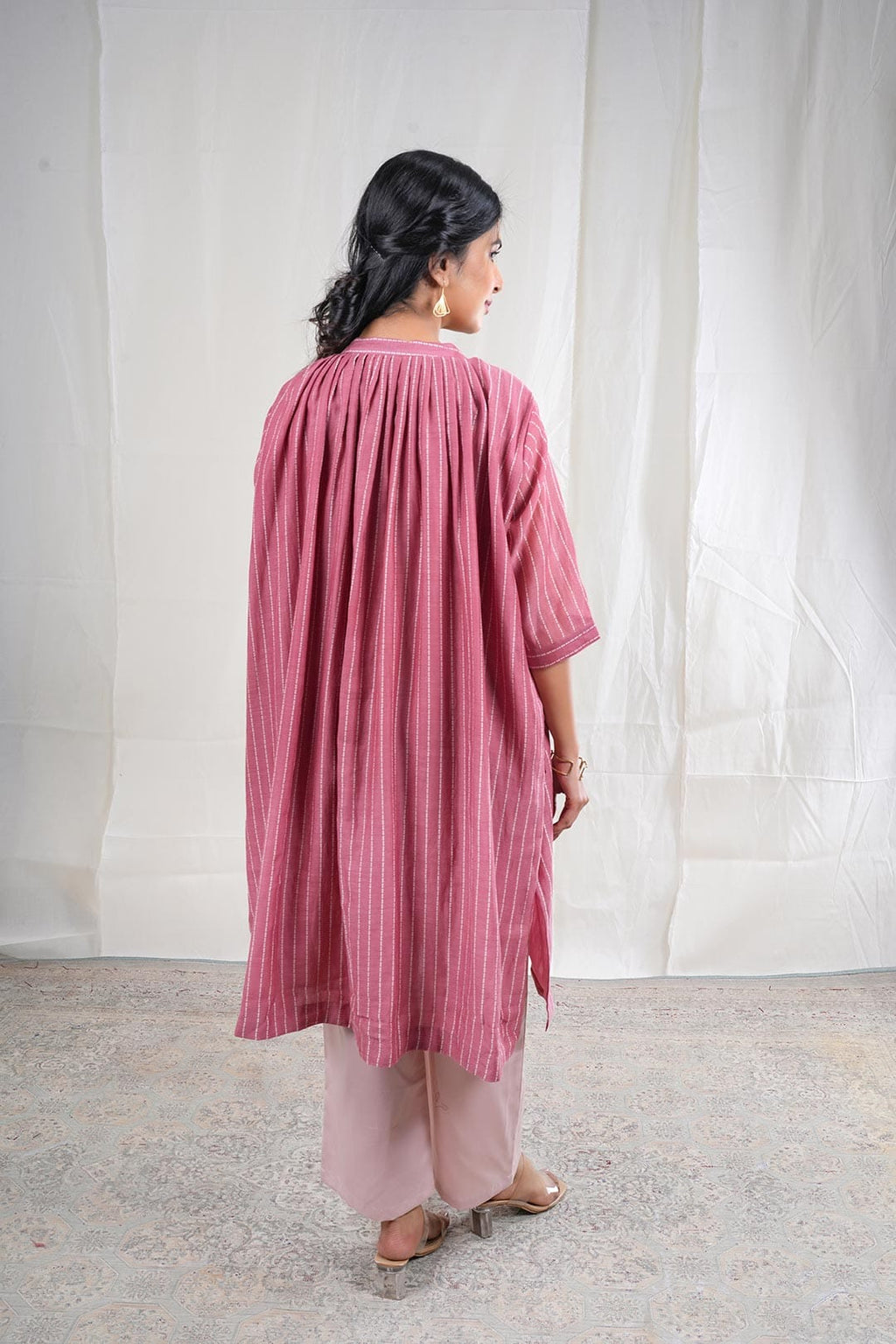 Gulabik – Stripe Print Mul Chanderi 2 Piece Kurta Set in Pink Color Phalak Collection – Indian Wear