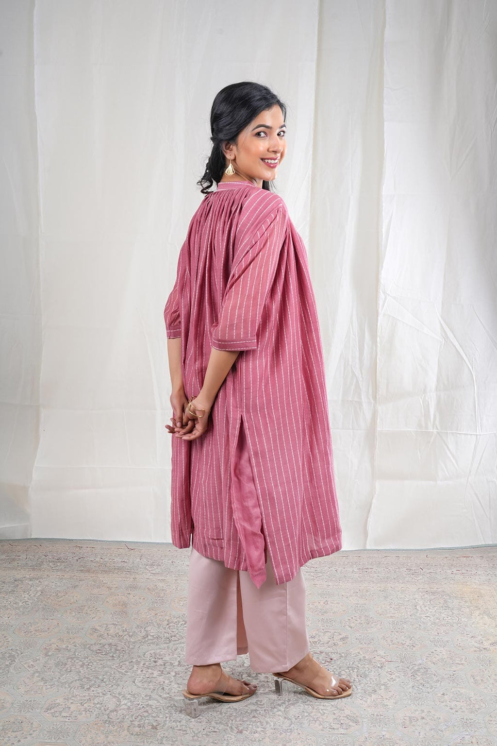 Gulabik – Stripe Print Mul Chanderi 2 Piece Kurta Set in Pink Color Phalak Collection – Indian Wear