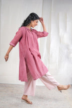 Gulabik – Stripe Print Mul Chanderi 1 Piece Kurta in Pink Color Phalak Collection – Indian Wear