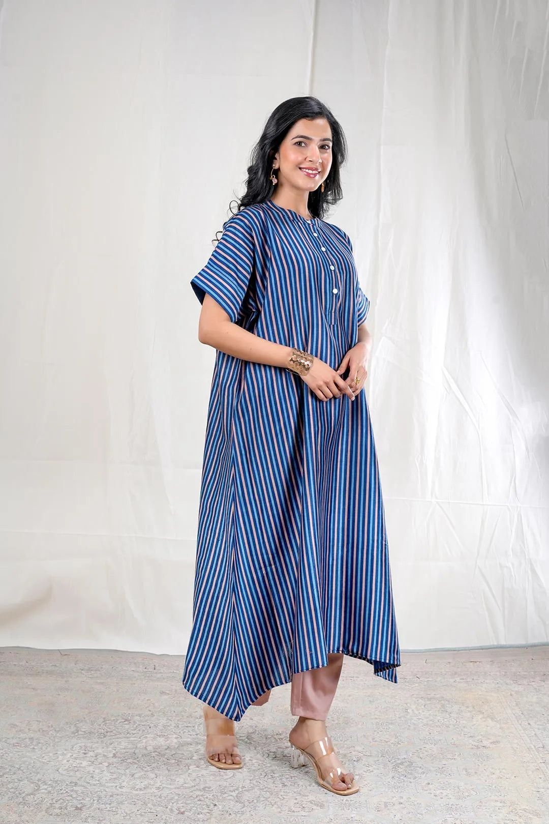 Meher – Stripe Print Mul Chanderi 2 Piece Kurta Set in Blue Color Phalak Collection – Indian Wear