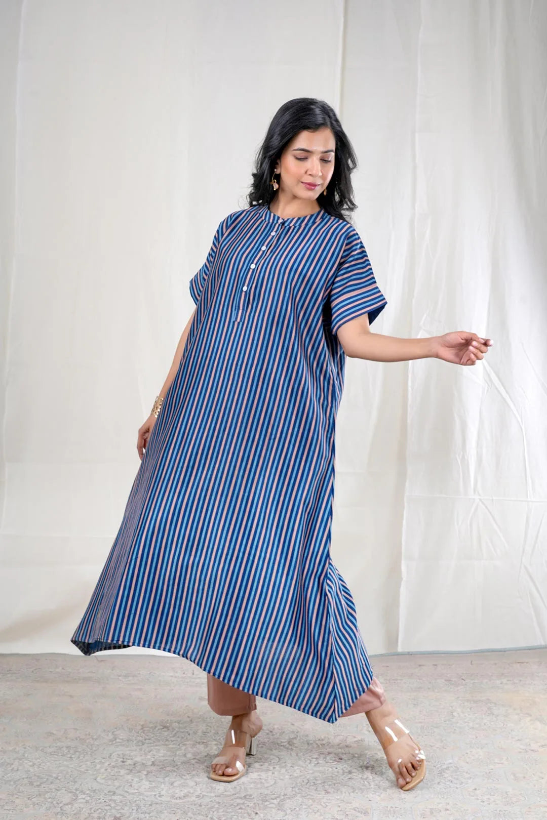 Meher – Stripe Print Mul Chanderi 2 Piece Kurta Set in Blue Color Phalak Collection – Indian Wear