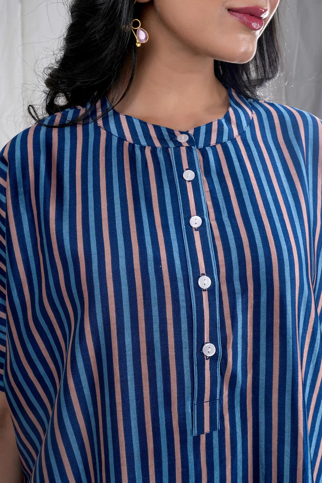 Meher – Stripe Print Mul Chanderi 2 Piece Kurta Set in Blue Color Phalak Collection – Indian Wear