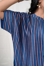 Meher – Stripe Print Mul Chanderi 2 Piece Kurta Set in Blue Color Phalak Collection – Indian Wear