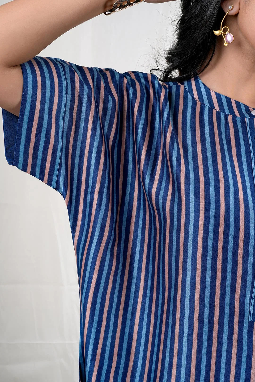 Meher – Stripe Print Mul Chanderi 2 Piece Kurta Set in Blue Color Phalak Collection – Indian Wear