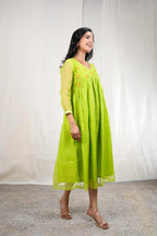 Mihira – Hand Embroidery Print Kota Doriya 1 Piece Dress in Green Color Phalak Collection – Indo Western Wear