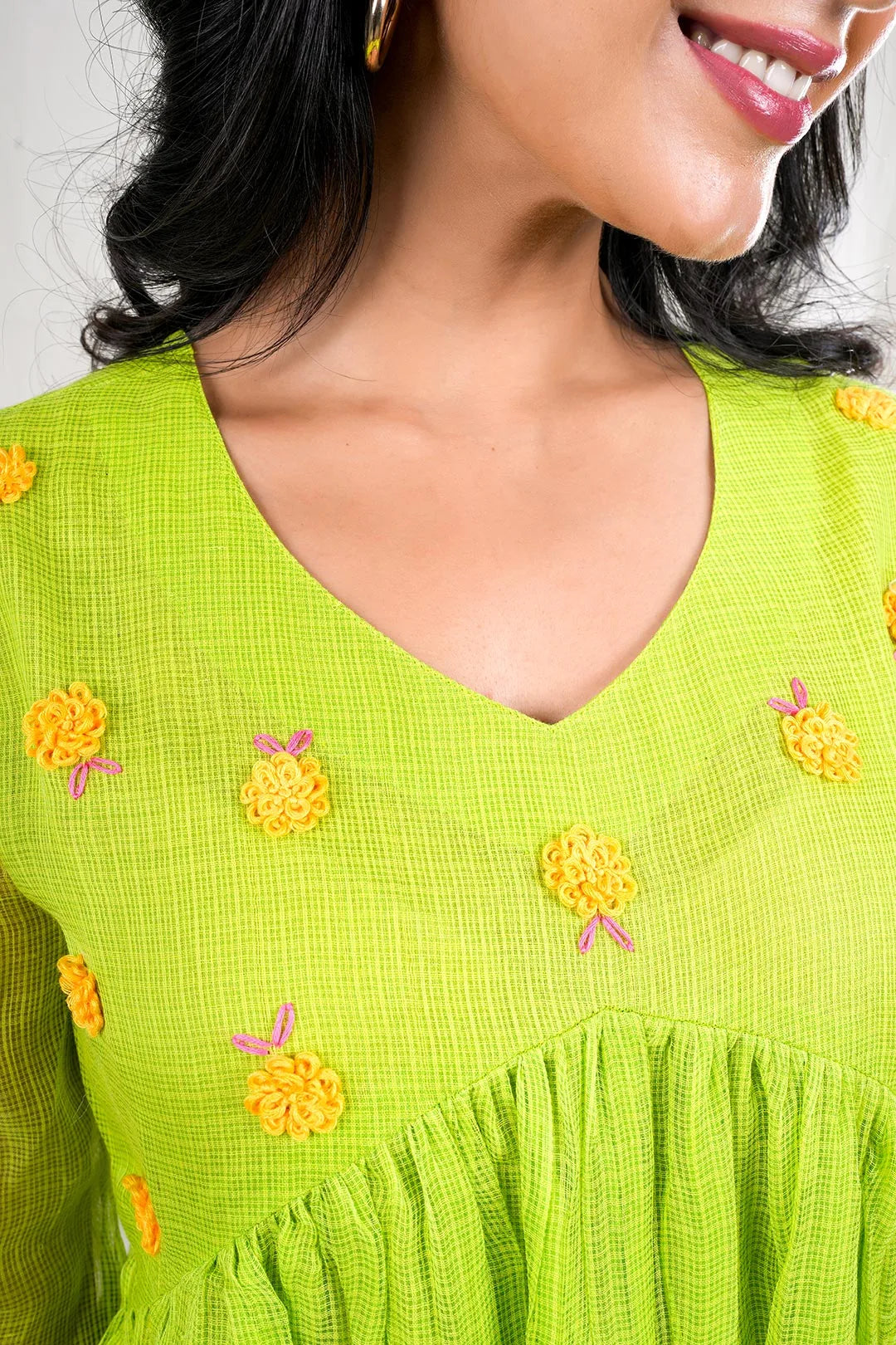 Mihira – Hand Embroidery Print Kota Doriya 1 Piece Dress in Green Color Phalak Collection – Indo Western Wear