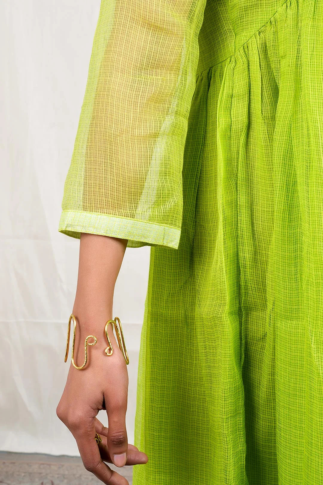 Mihira – Hand Embroidery Print Kota Doriya 1 Piece Dress in Green Color Phalak Collection – Indo Western Wear