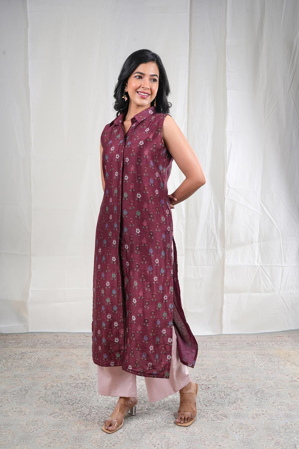 Mrinalini – Floral Print Silk 2 Piece Kurta Set in Brown Color Phalak Collection – Indian Wear
