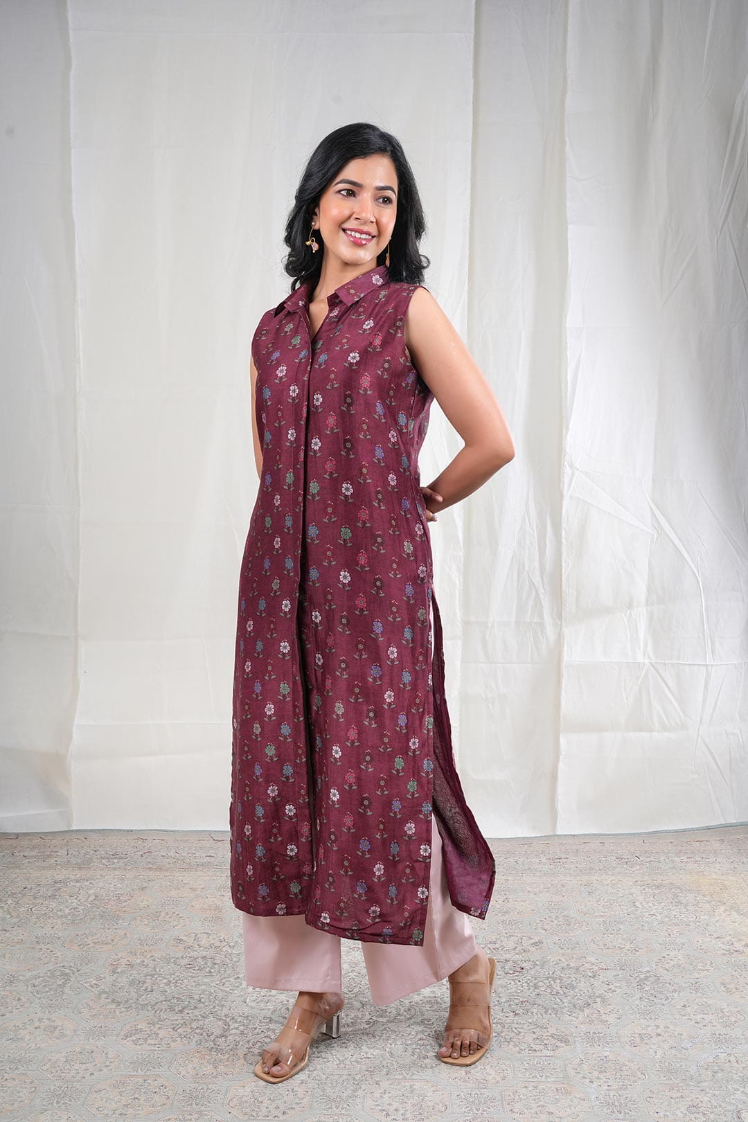 Mrinalini – Floral Print Silk 2 Piece Kurta Set in Brown Color Phalak Collection – Indian Wear