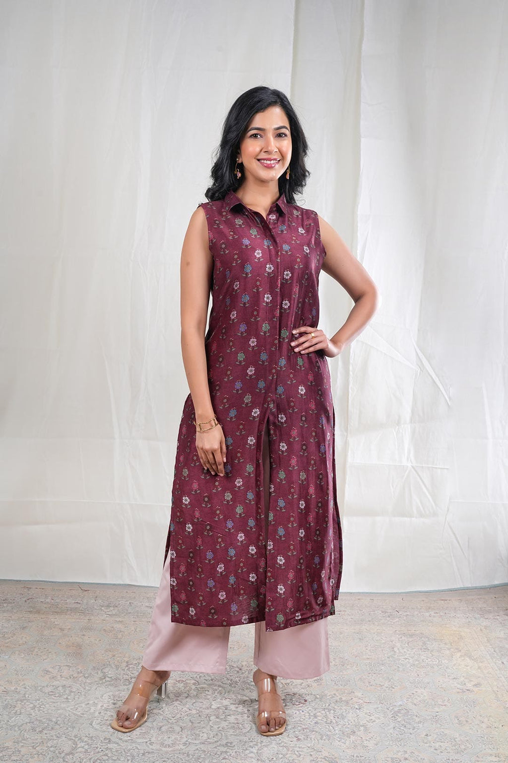 Mrinalini – Floral Print Silk 2 Piece Kurta Set in Brown Color Phalak Collection – Indian Wear