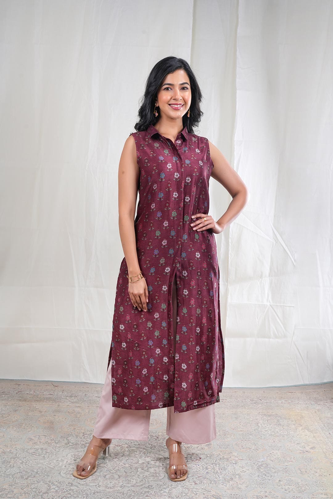 Mrinalini – Floral Print Silk 2 Piece Kurta Set in Brown Color Phalak Collection – Indian Wear