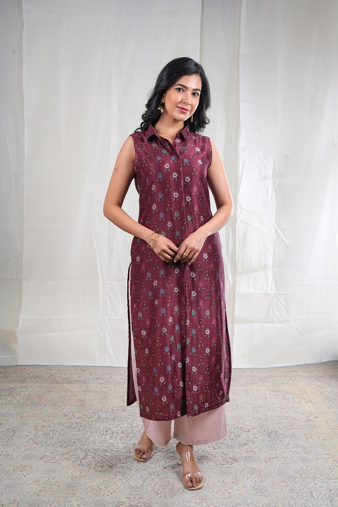 Mrinalini – Floral Print Silk 2 Piece Kurta Set in Brown Color Phalak Collection – Indian Wear