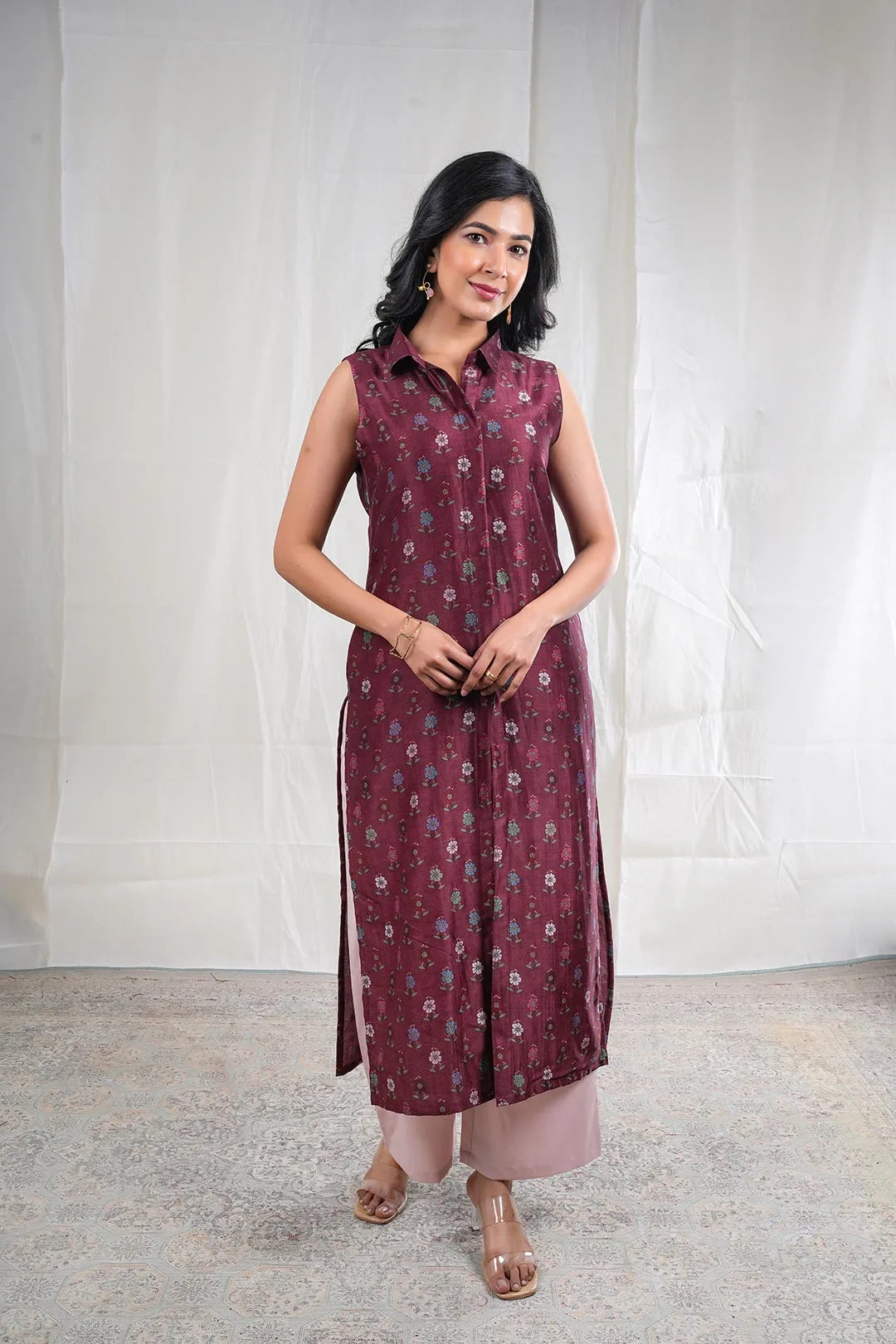 Mrinalini – Floral Print Silk 1 Piece Kurta in Brown Color Phalak Collection – Indian Wear