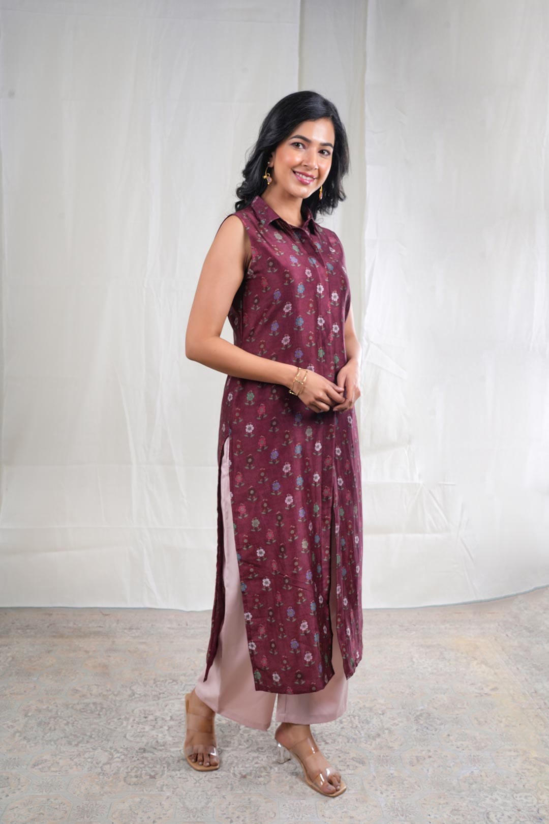 Mrinalini – Floral Print Silk 2 Piece Kurta Set in Brown Color Phalak Collection – Indian Wear