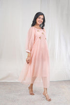 Shailee – Hand Embroidery Print Kota Doriya 1 Piece Dress in Pink Color Phalak Collection – Indo Western Wear