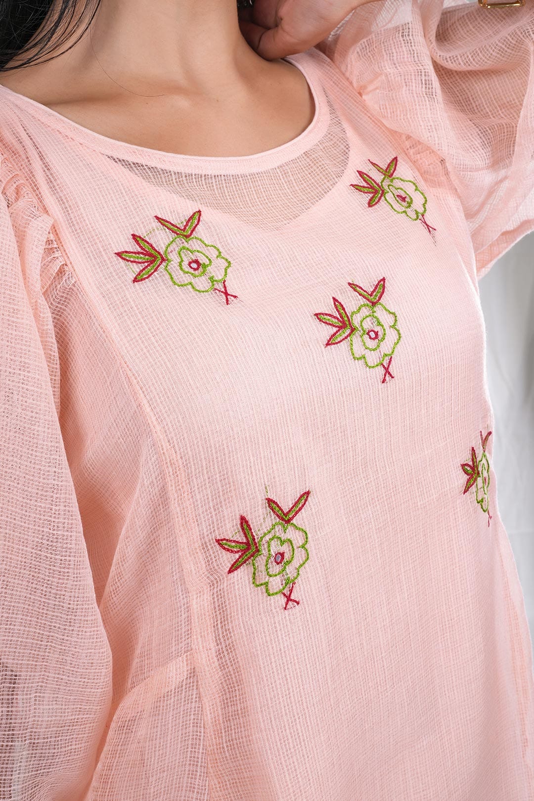 Shailee – Hand Embroidery Print Kota Doriya 1 Piece Dress in Pink Color Phalak Collection – Indo Western Wear
