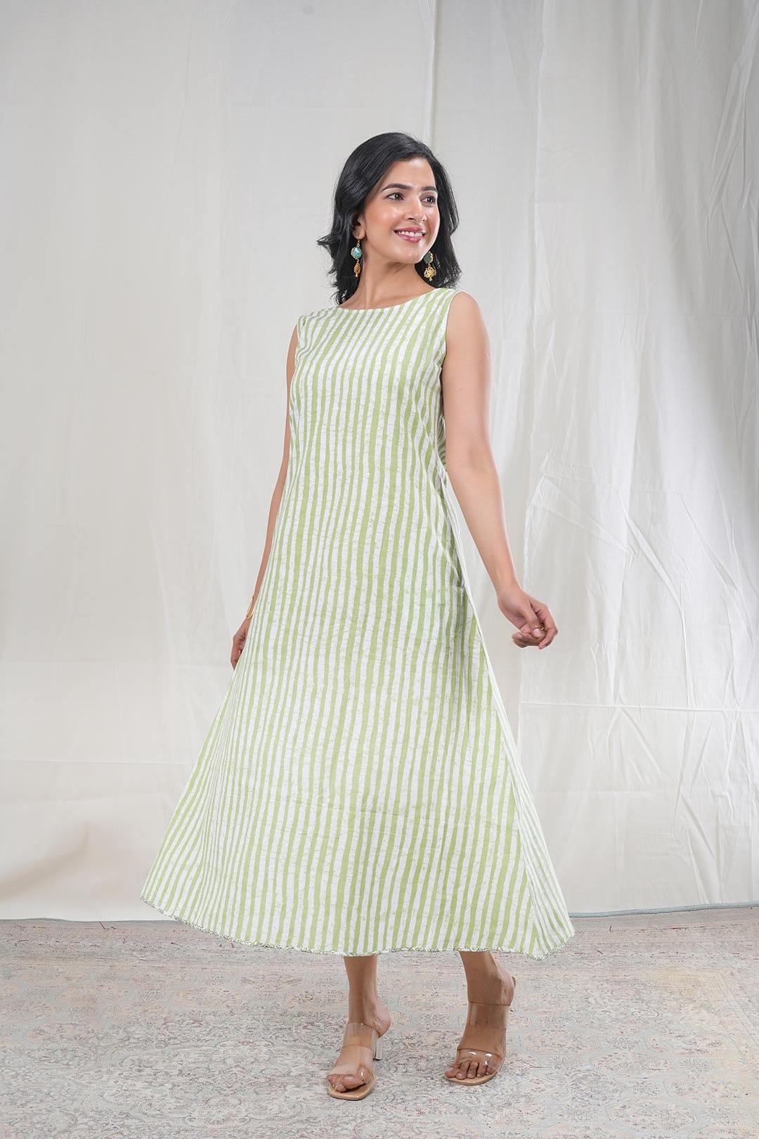 Taru – Stripe Print Premium Cotton 1 Piece Dress in Green,White Color Phalak Collection – Indo Western Wear
