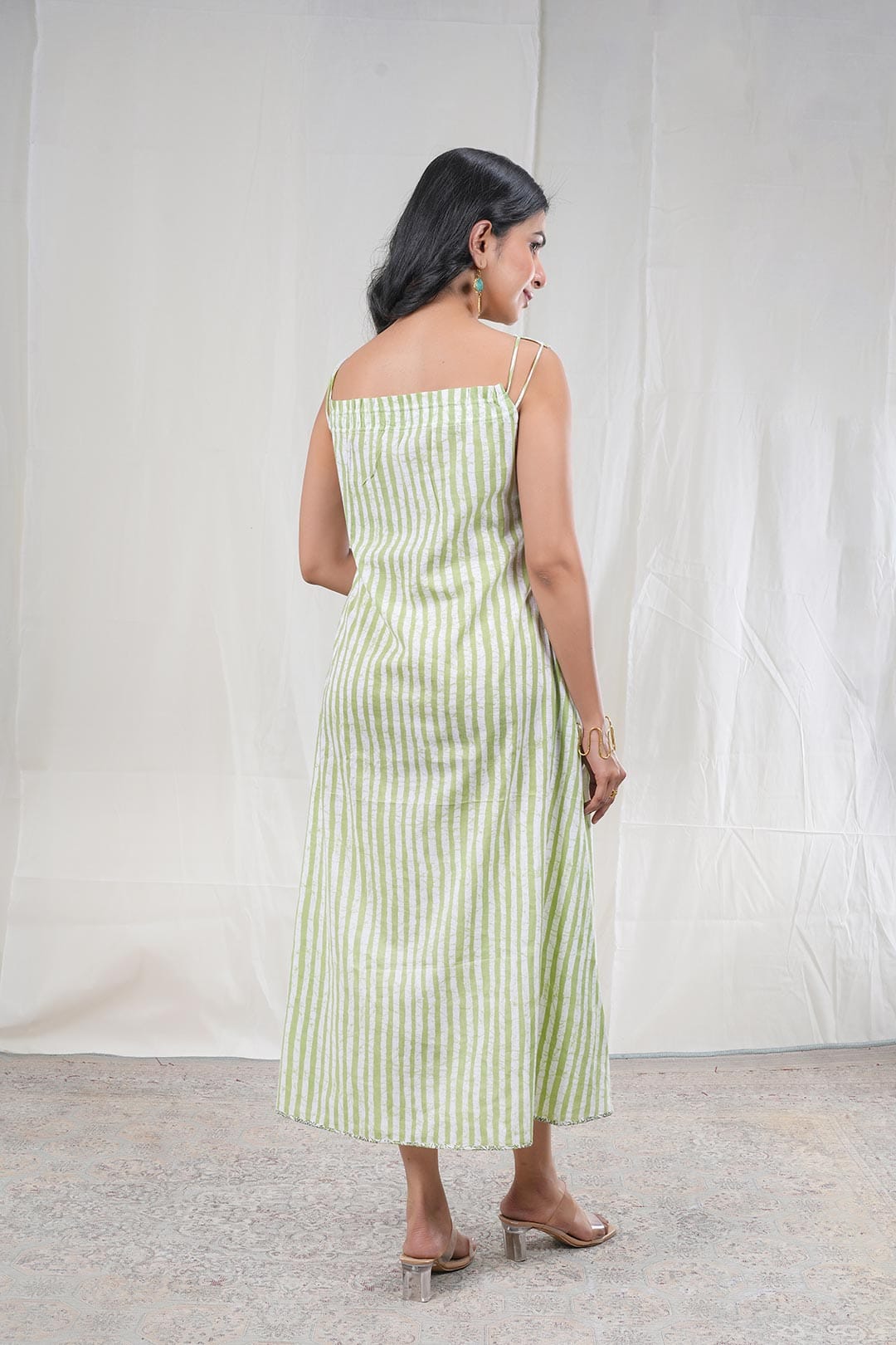 Taru – Stripe Print Premium Cotton 1 Piece Dress in Green,White Color Phalak Collection – Indo Western Wear