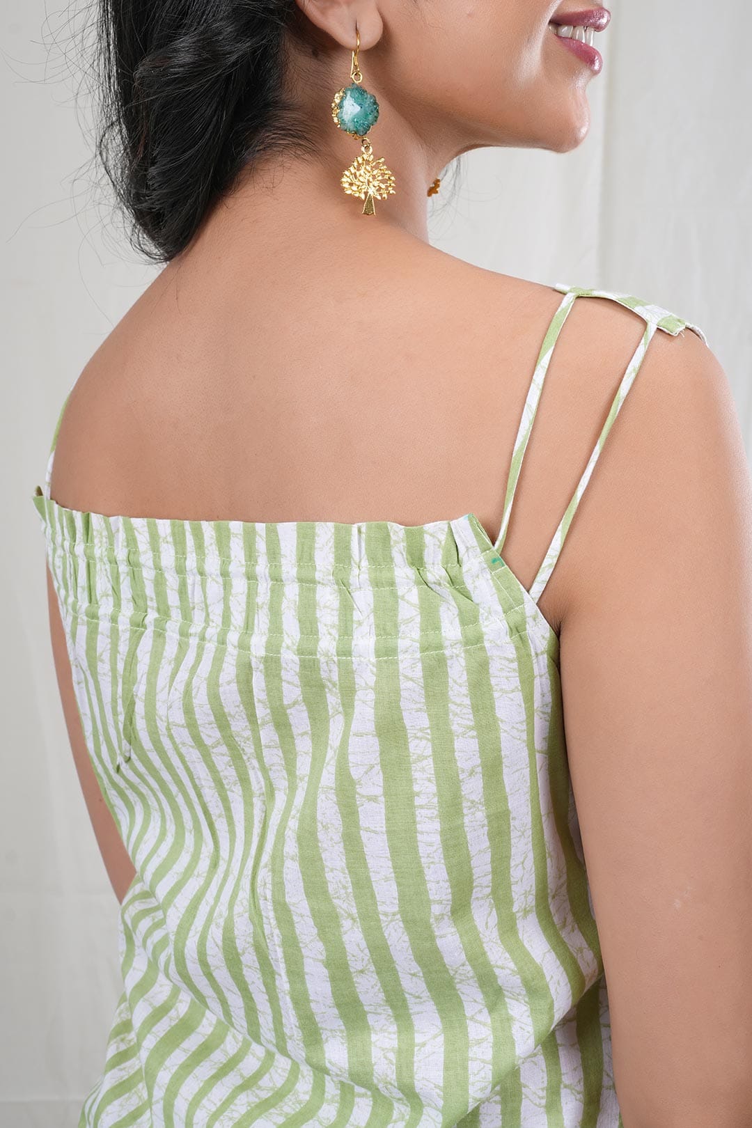 Taru – Stripe Print Premium Cotton 1 Piece Dress in Green,White Color Phalak Collection – Indo Western Wear